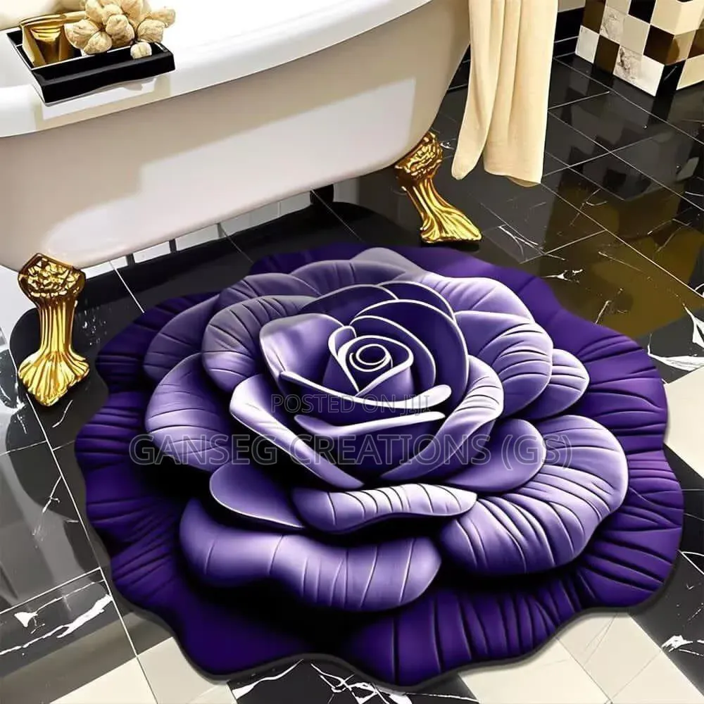 Luxury 3D Blue Rose Flower Shaped Center Rug