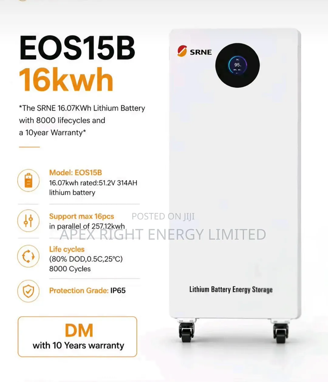 16.07kwh Srne Lithium Battery 8000 Circle 10-Years Warranty