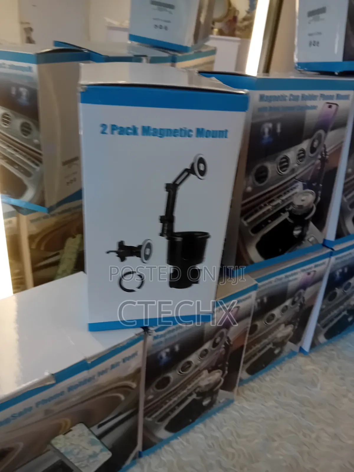 2 Pack Magnetic Cup Holder Phone Mount With Drink Expand Cup Holder