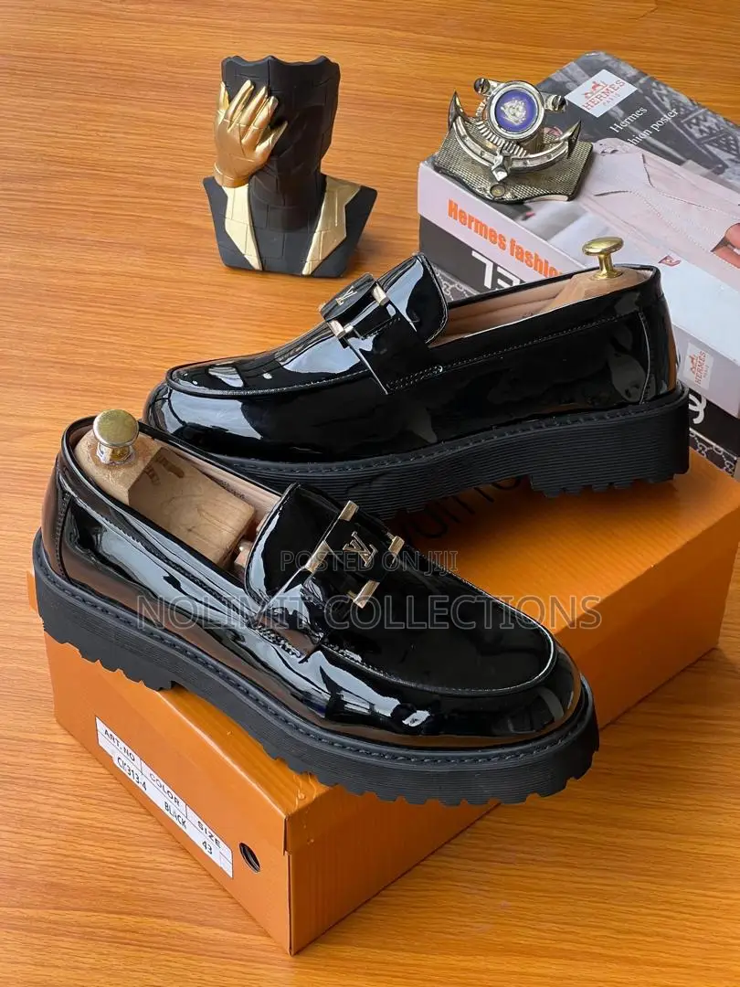 Louis Vuitton Black Men's Patent Leather Loafers With Lug Sole