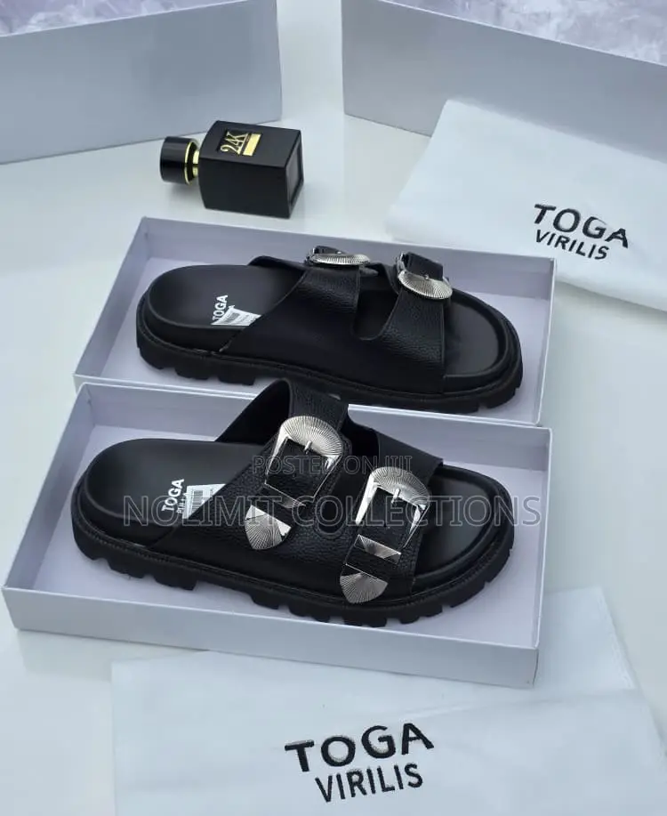 Toga Double Buckle Leather Slides With Chunky Rigid Soles