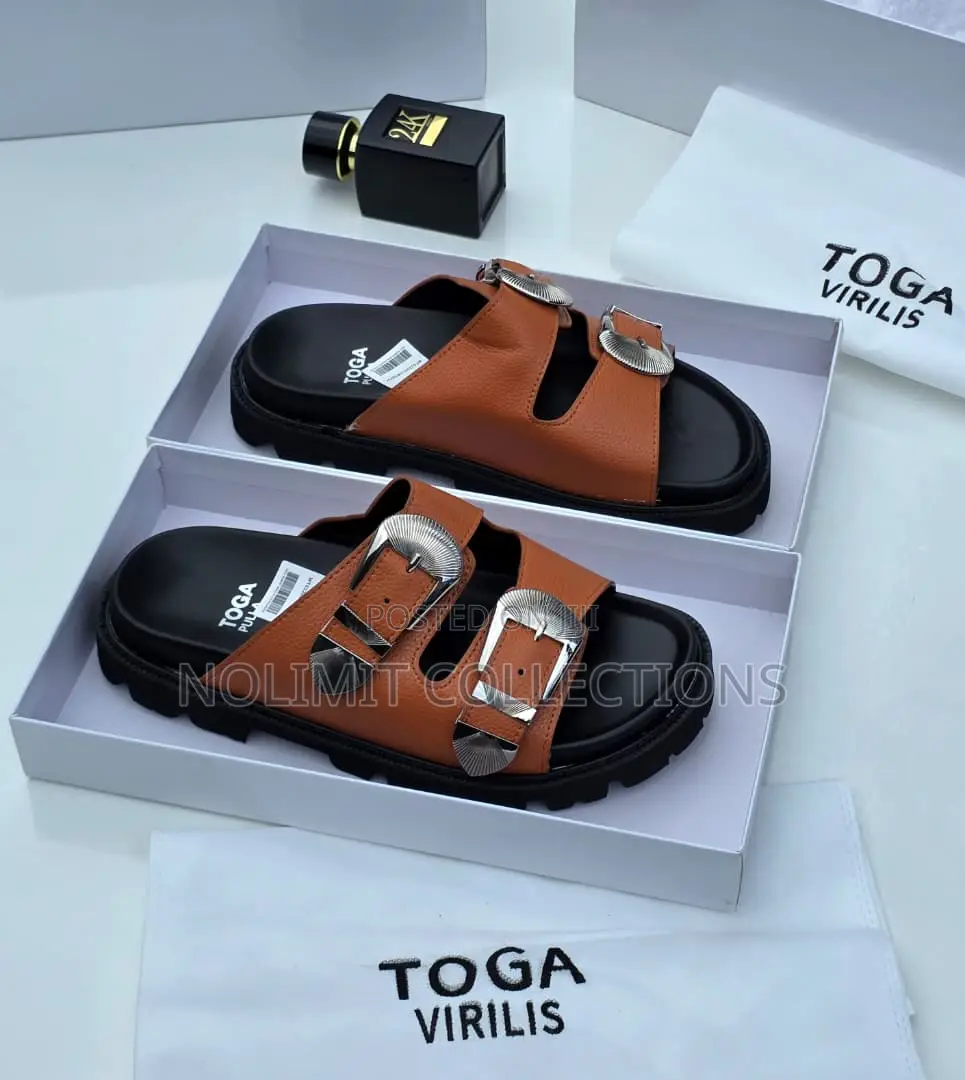 Toga Double Buckle Leather Slides With Chunky Rigid Soles