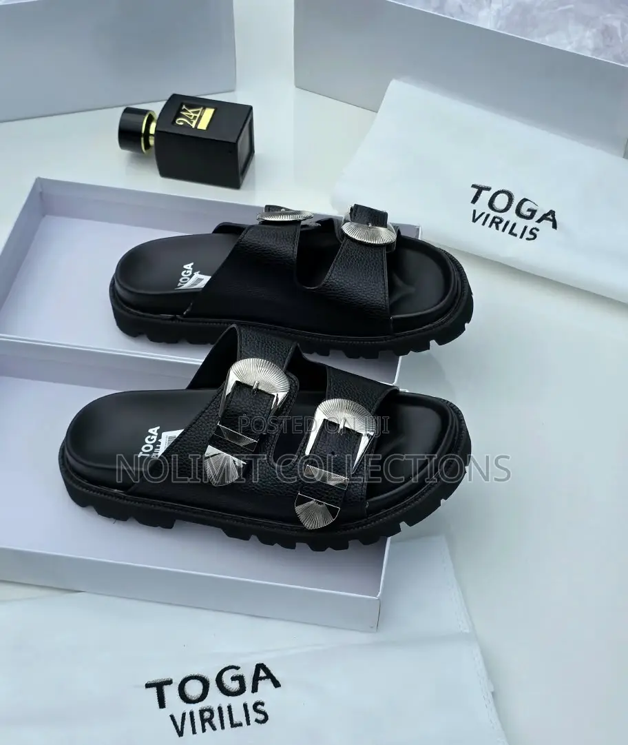 Toga Double Buckle Leather Slides With Chunky Rigid Soles
