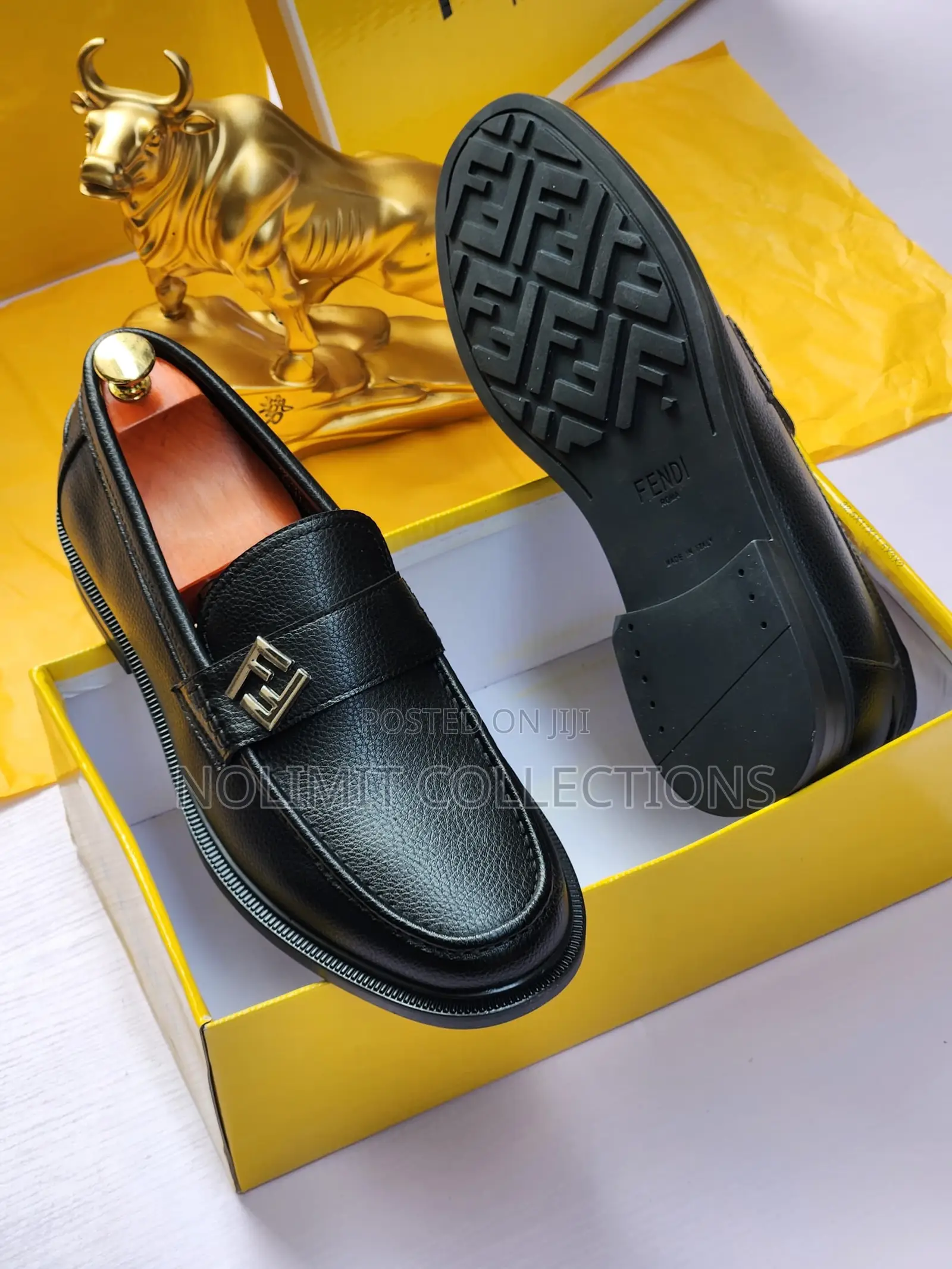Black Leather Fendi Slip on Loafers