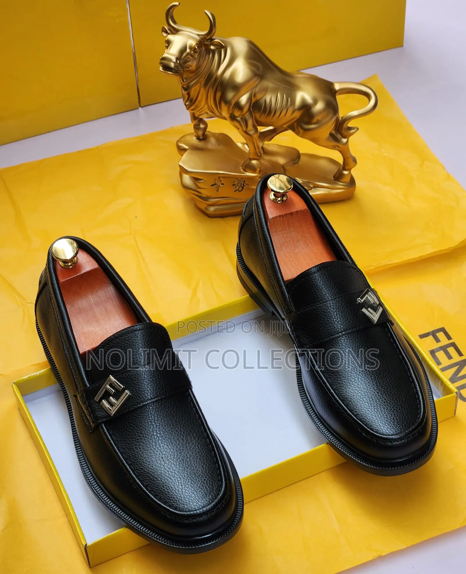 Black Leather Fendi Slip on Loafers