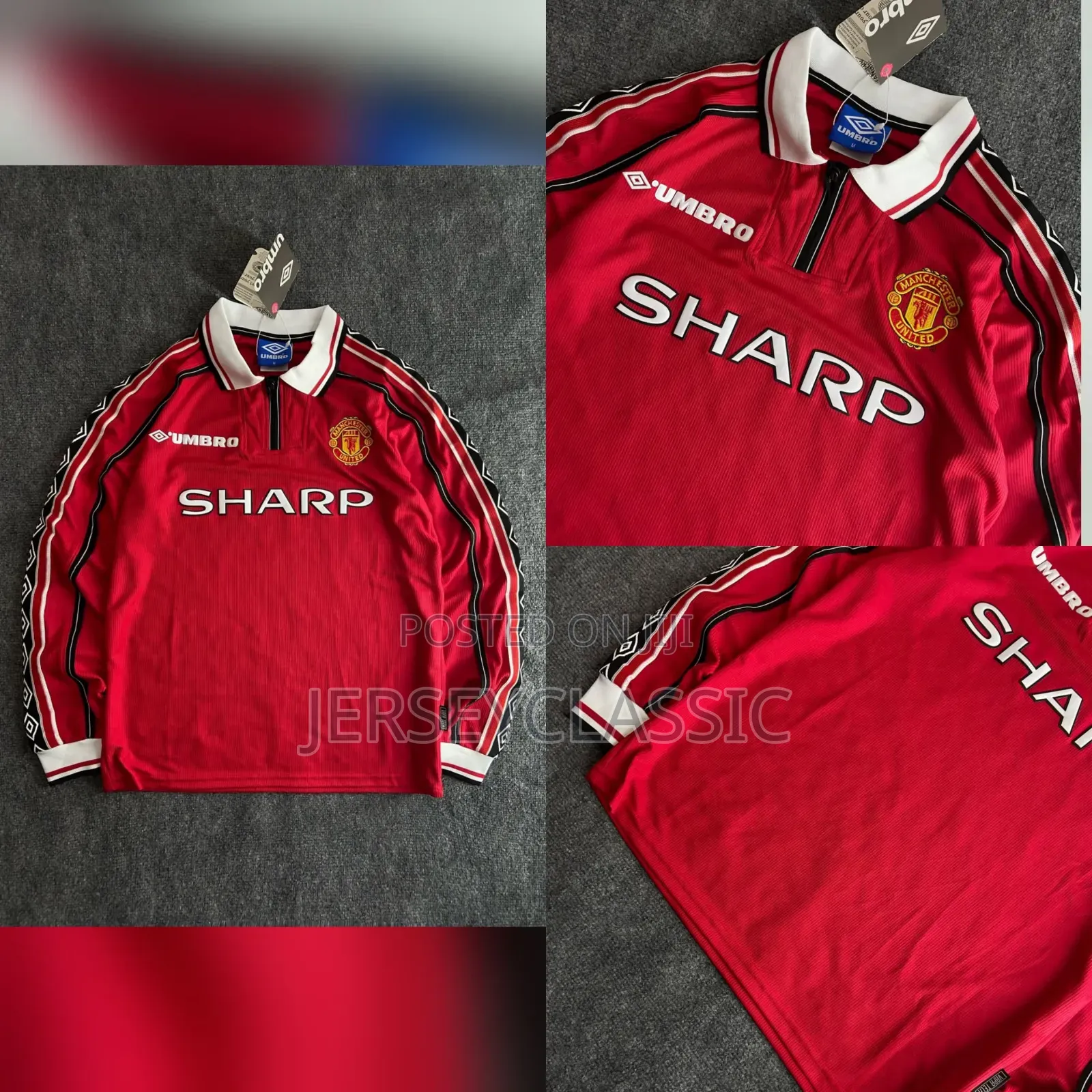 Manchester United Retro Long Sleeve Jersey – Red Umbro Classic Shirt