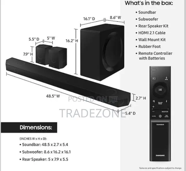 Samsung 11.1.4Ch Sound Bar Top Side Speakers 8 Subwoofer HW-Q990D/KE
