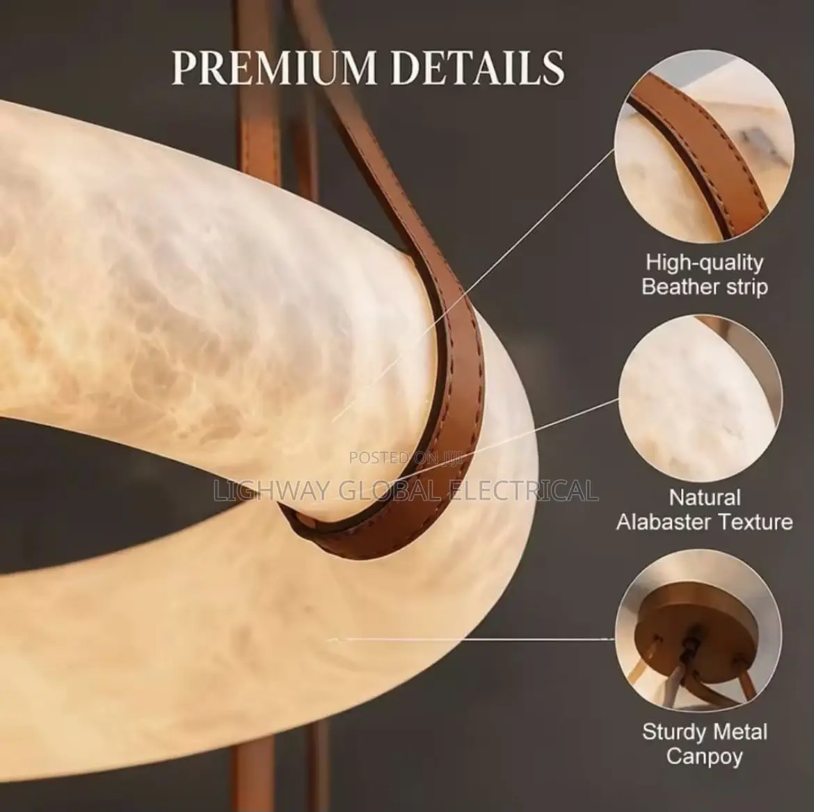 Round Leather Marble Luxury Designer Chandelier