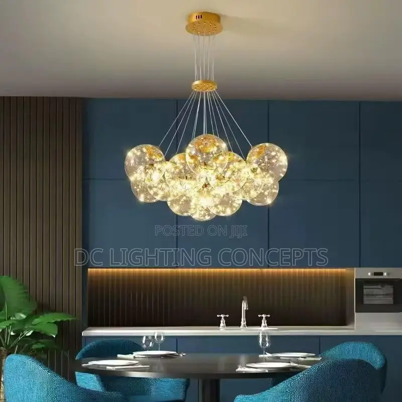 Nordic Contemporary Creative Minimalist Gold Glass Ball Chandelier.