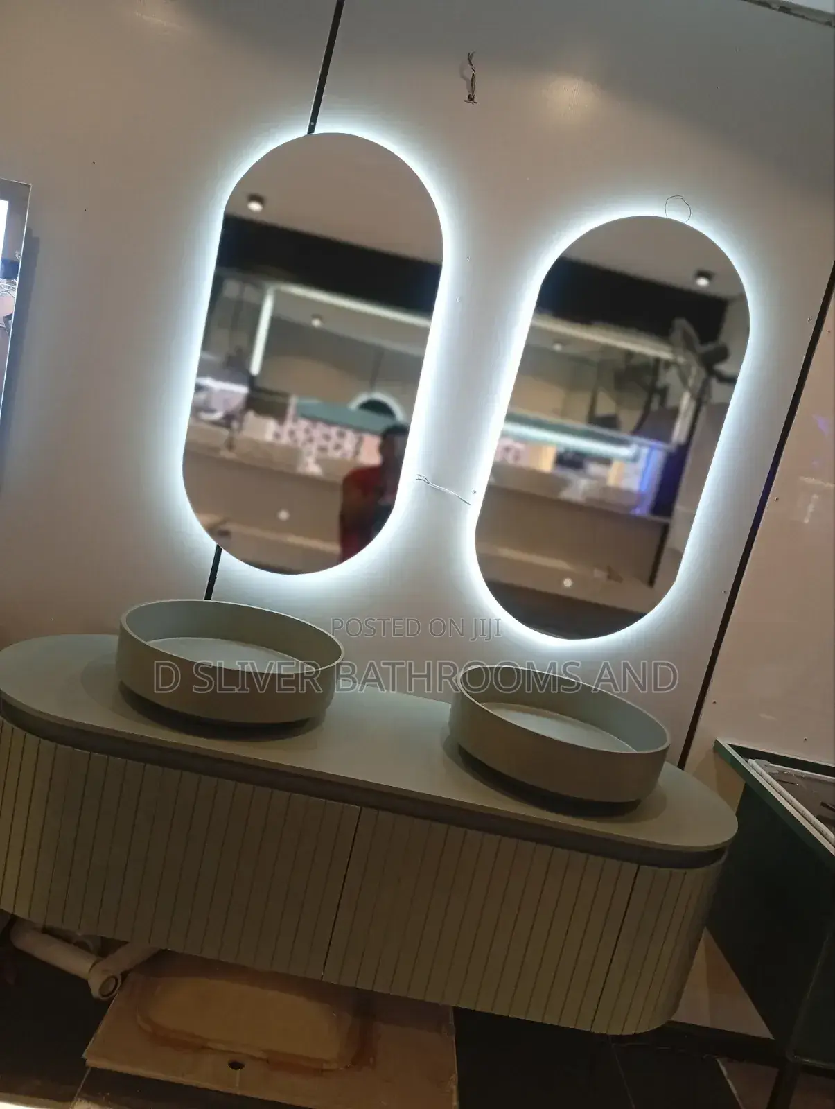 Double Vanity Cabinet Set With 2 Round Basins + 2 LED Oval Mirrors