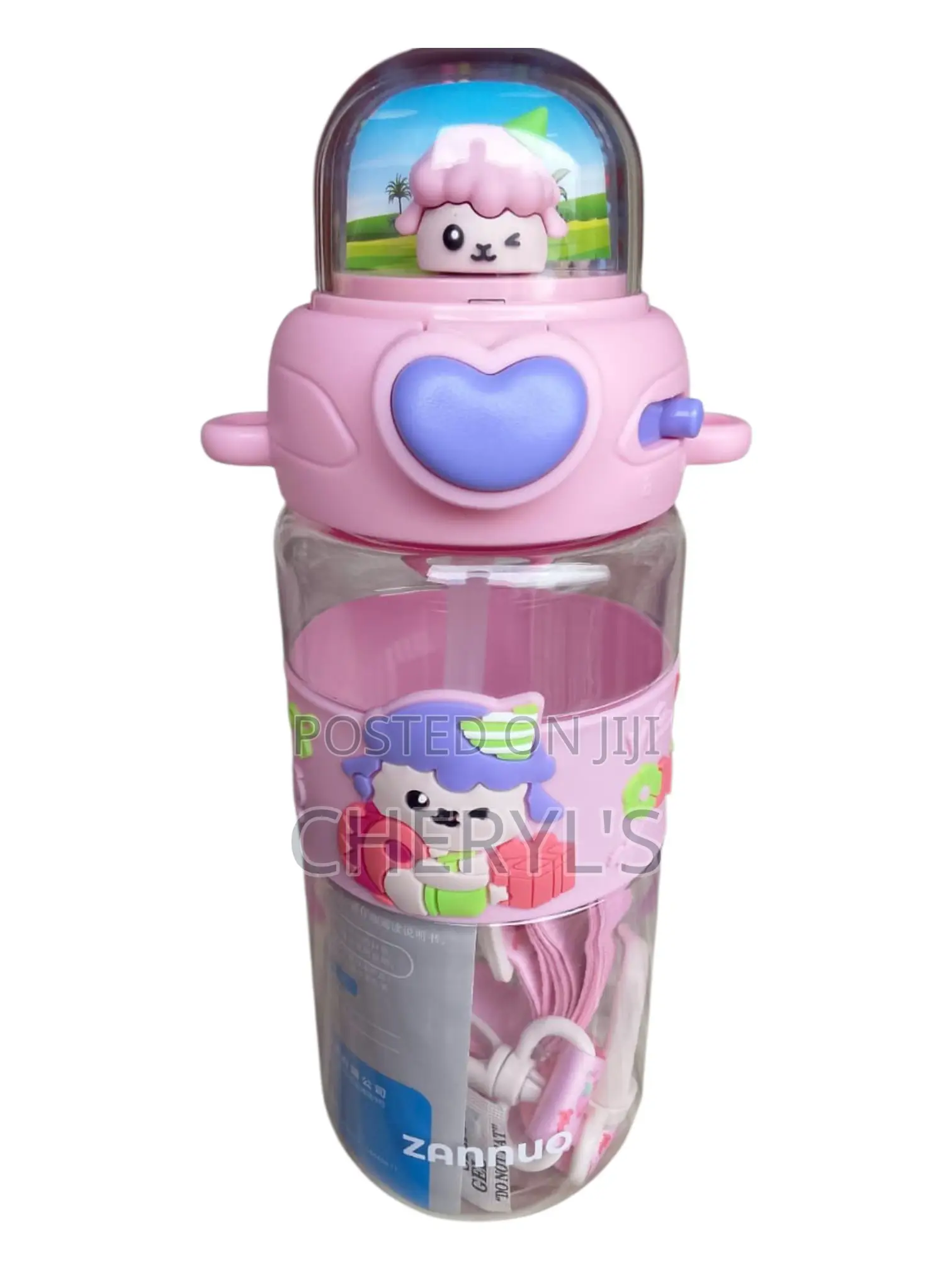 Zannuo Kids Water Bottle With 3D Toy Topper Straw With Rope Handle.