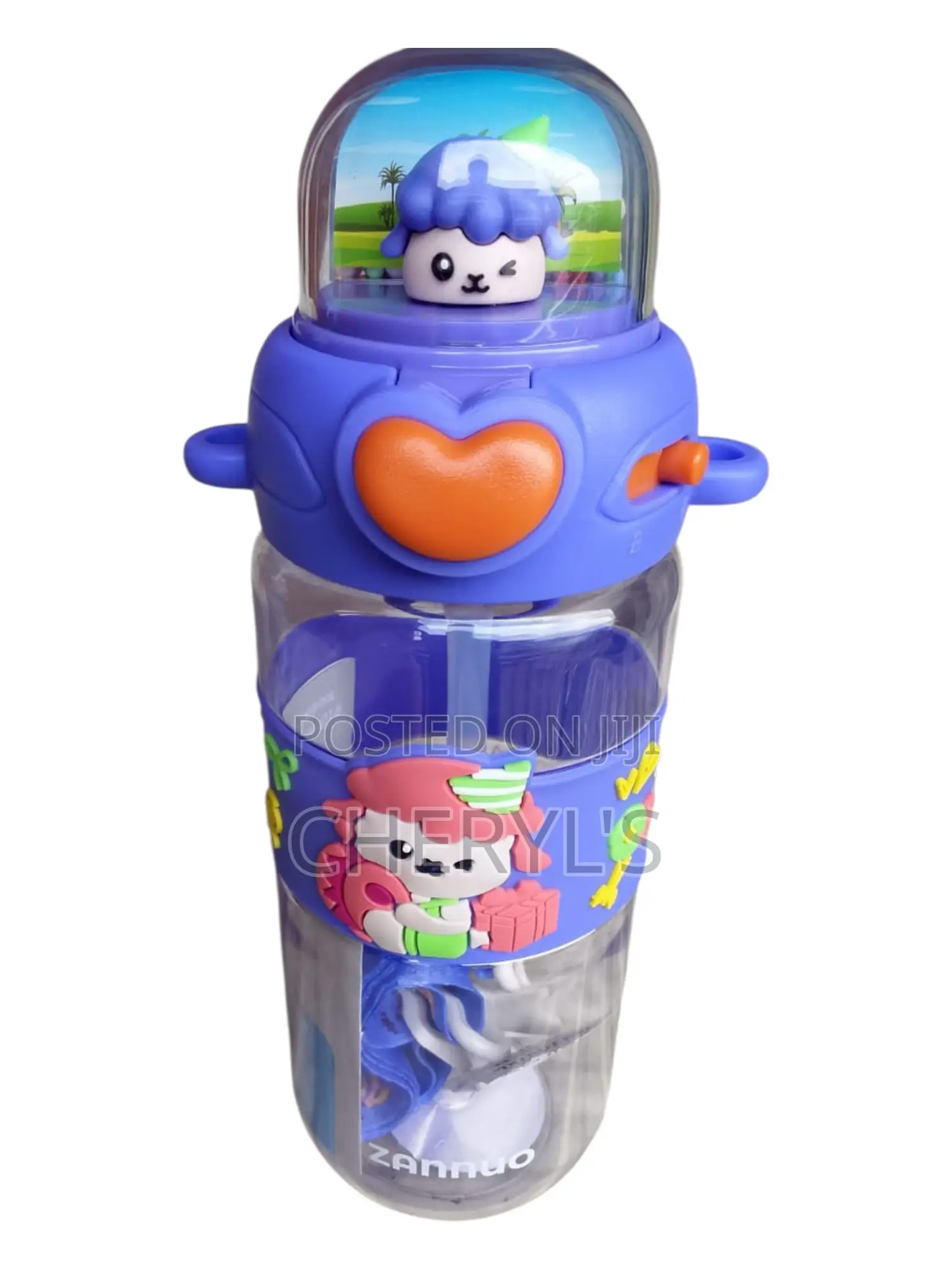 Zannuo Kids Water Bottle With 3D Toy Topper Straw With Rope Handle.