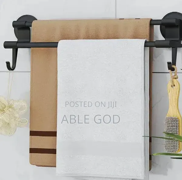 Matte Black, Wall-Mounted Double Towel Bar With Side Hooks .