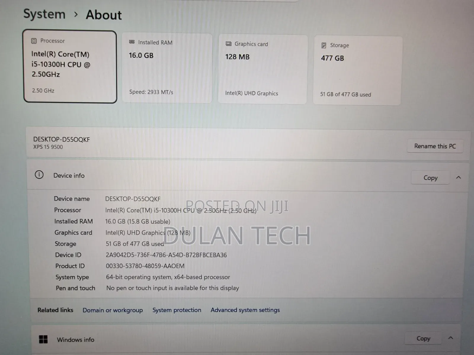Laptop Dell XPS 15 9500 16GB Intel Core i5 SSD 512GB
