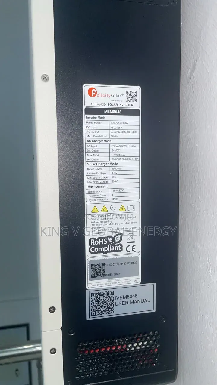 Felicity 8kva/48v Hybrid Inverter+15kwh/48v Lithium Battery System