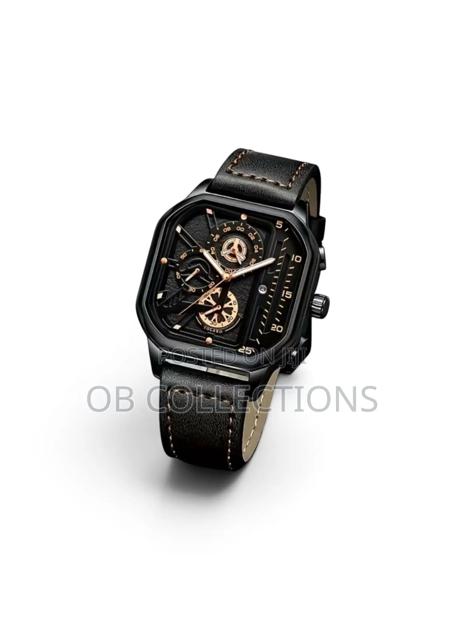 Men’s Square Quartz Watch – Sleek Black & Rose Gold