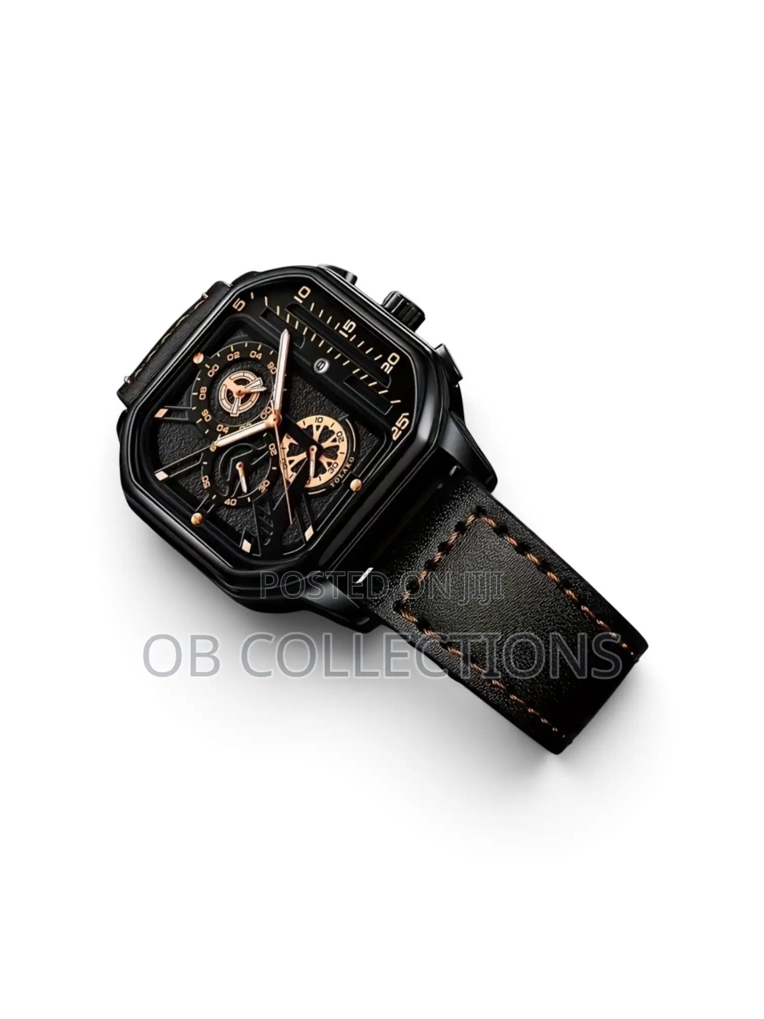 Men’s Square Quartz Watch – Sleek Black & Rose Gold