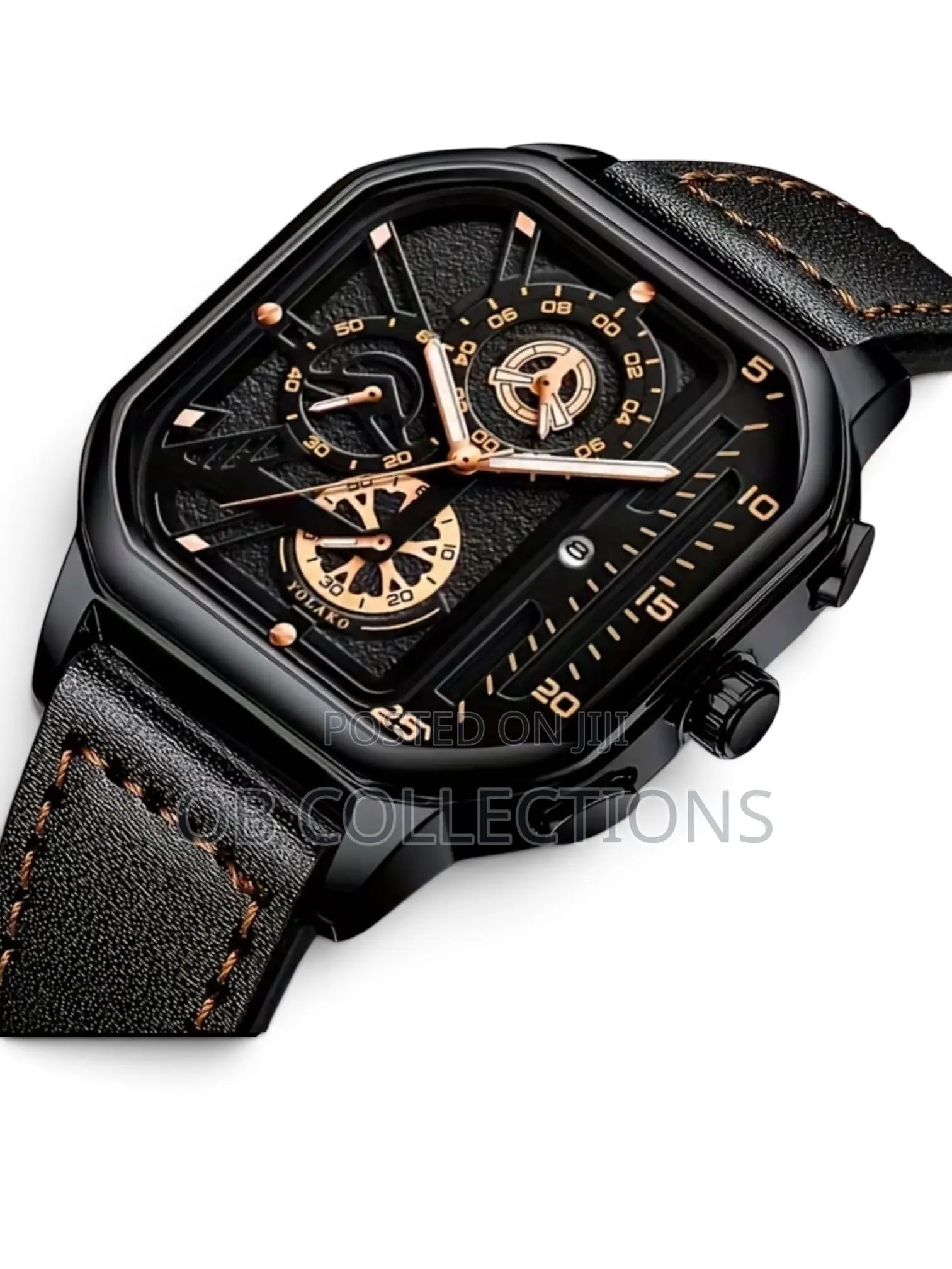 Men’s Square Quartz Watch – Sleek Black & Rose Gold