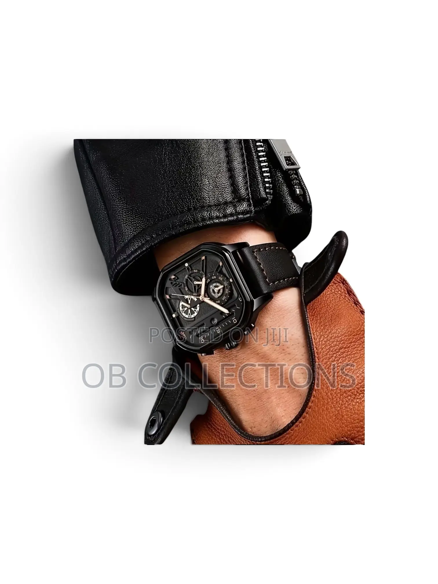 Men’s Square Quartz Watch – Sleek Black & Rose Gold