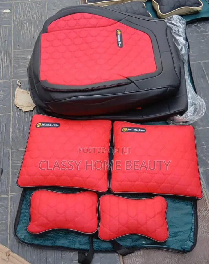Original Smiling Face Car Seat Cover & Pillow Set (Black/Red)