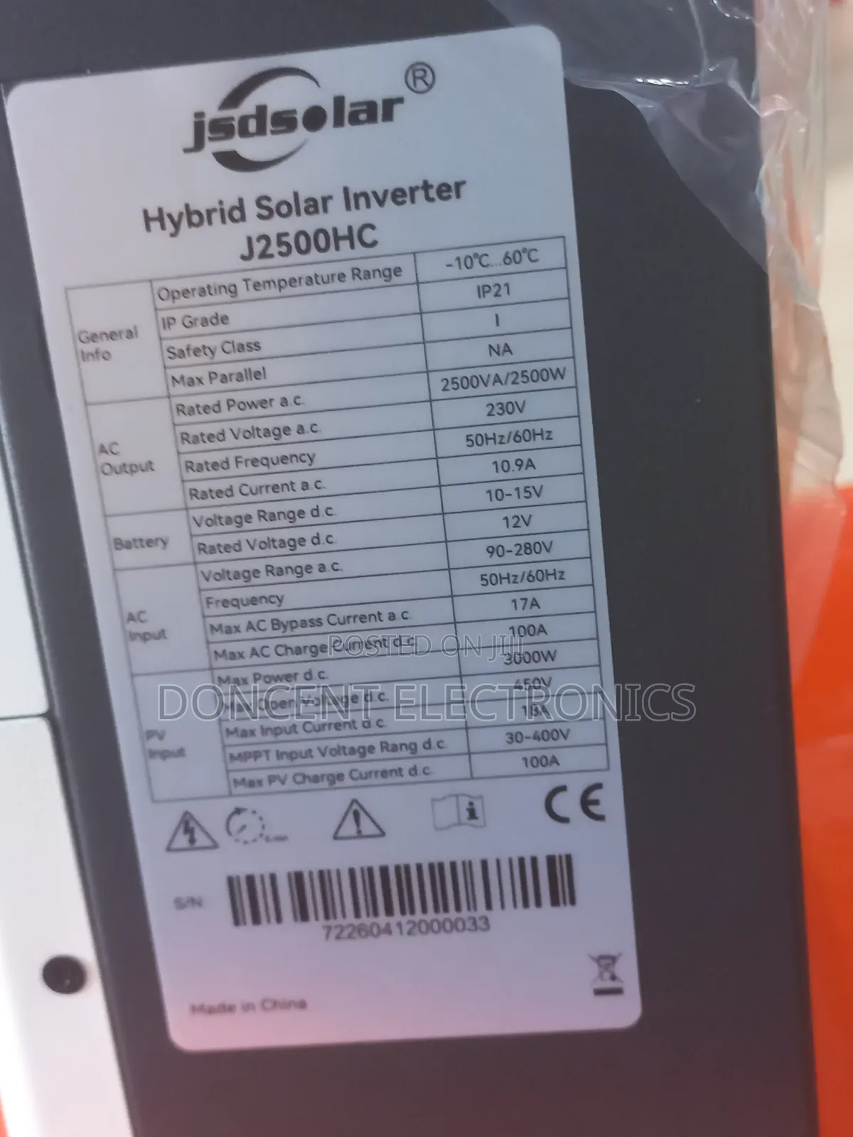 Jsdsolar 2.5kva 12v Hybrid Inverter With 100A MPPT