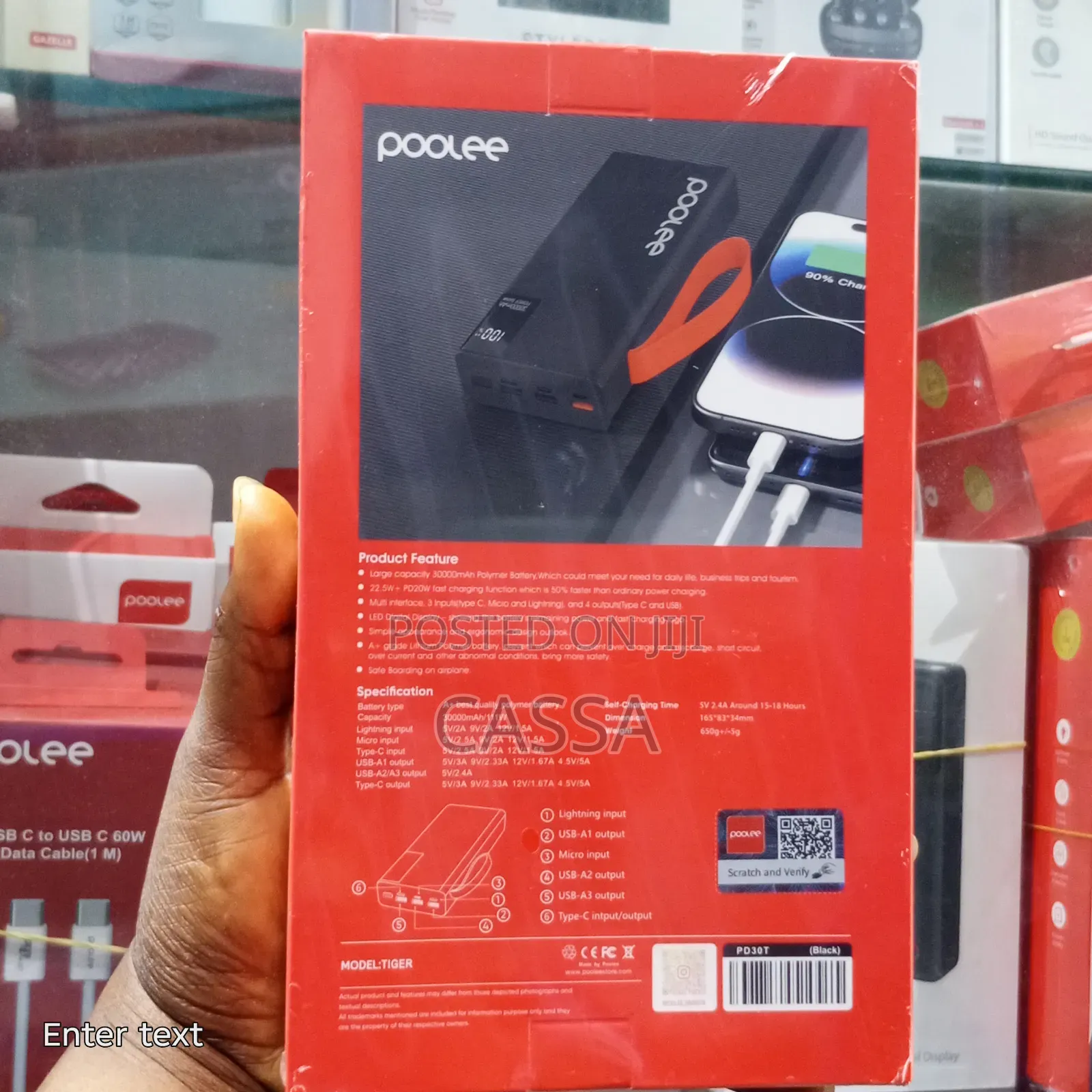 Poolee 30000mAh Power Bank 22.5W Super Fast Charge With LED Display