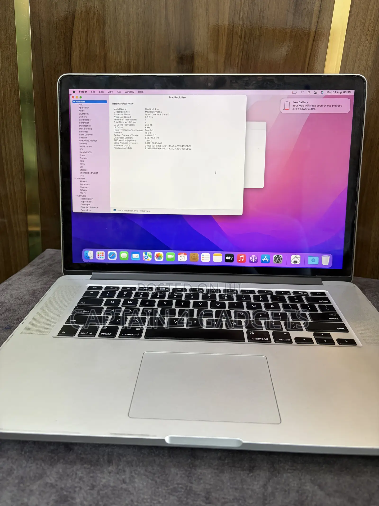 Laptop Apple MacBook Pro 8GB Intel Core i7 HDD 16 GB