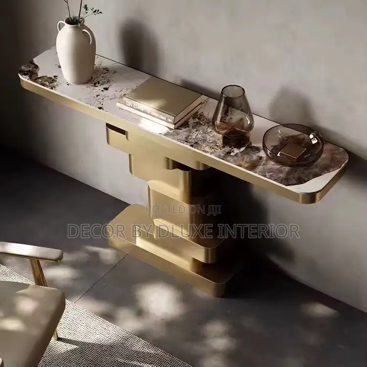 Rock Slab Stainless Steel Entrance Console Table