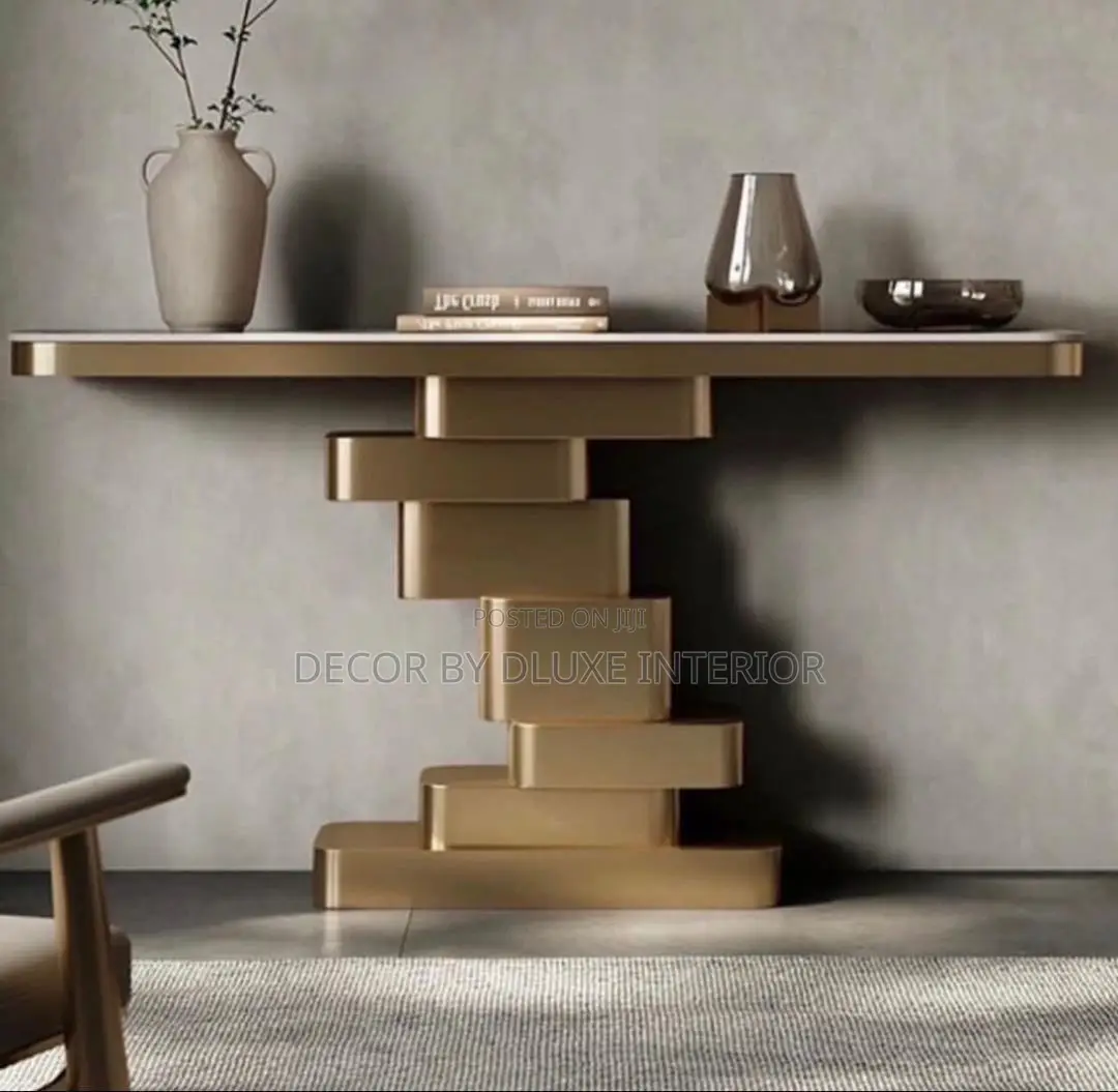 Rock Slab Stainless Steel Entrance Console Table