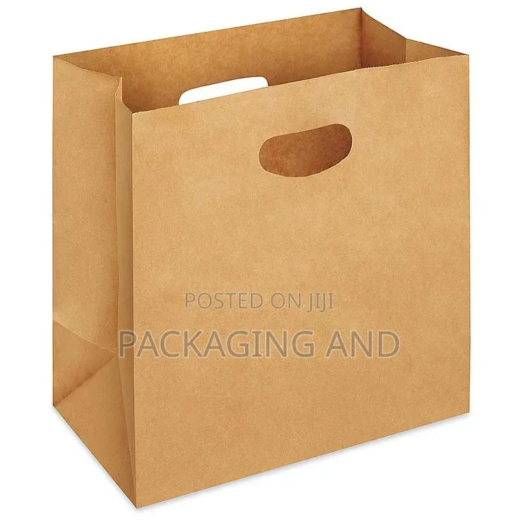 A5 Small Brown Kraft Paper Bags Die-Cut Handle Gift Retail Shopping