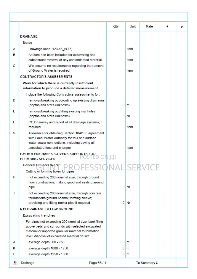 Bill of Quantity/Construction Estimation Preparation (BOQ)