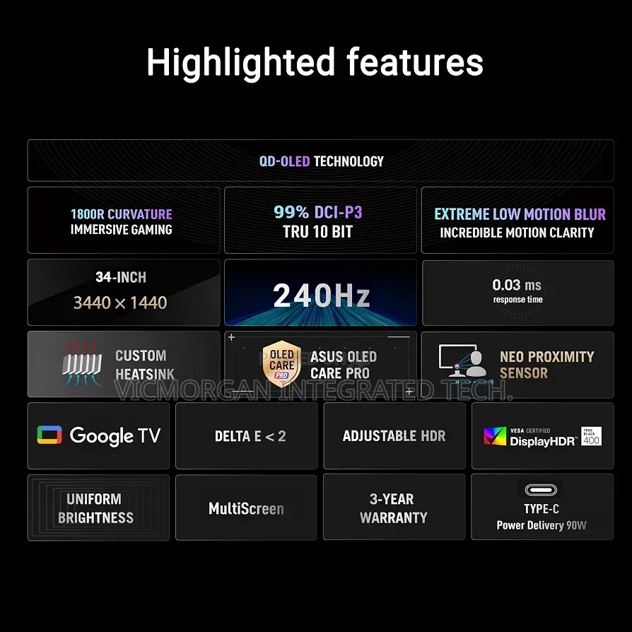 ASUS ROG XG34WCDMTG 34 Inch 1440p 240Hz Ultrawide QD-OLED Gaming