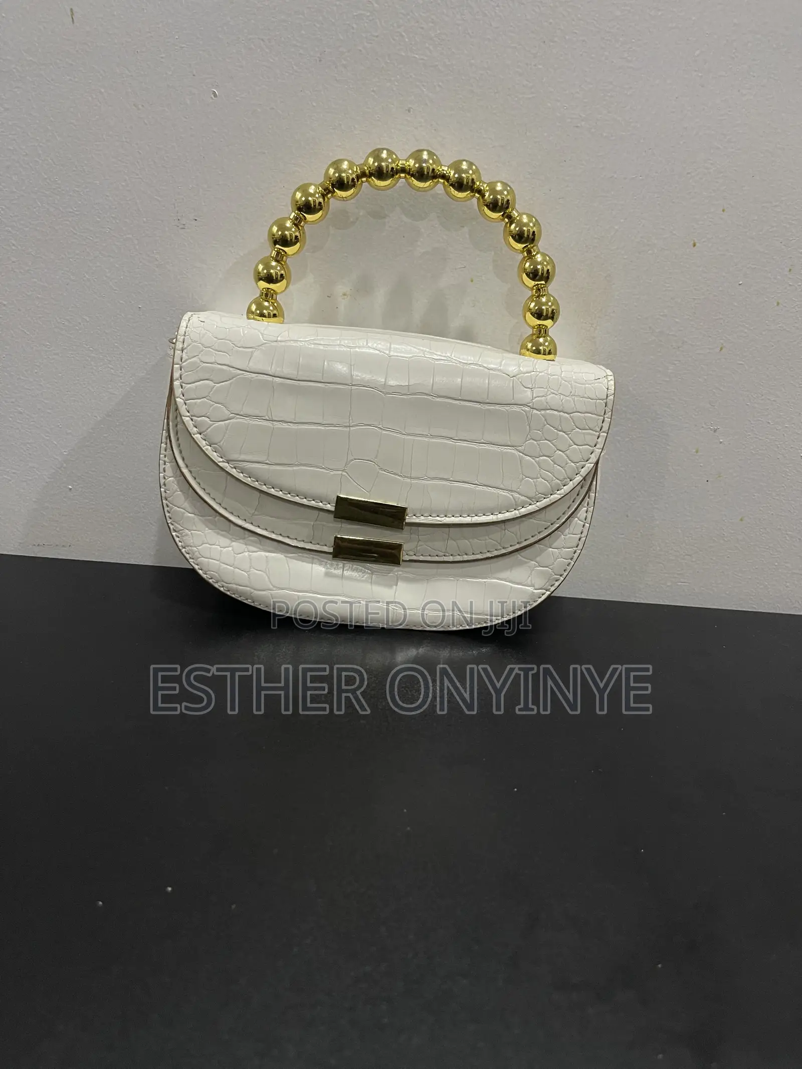 White With Gold Handle Party Clutch Small Size Purse