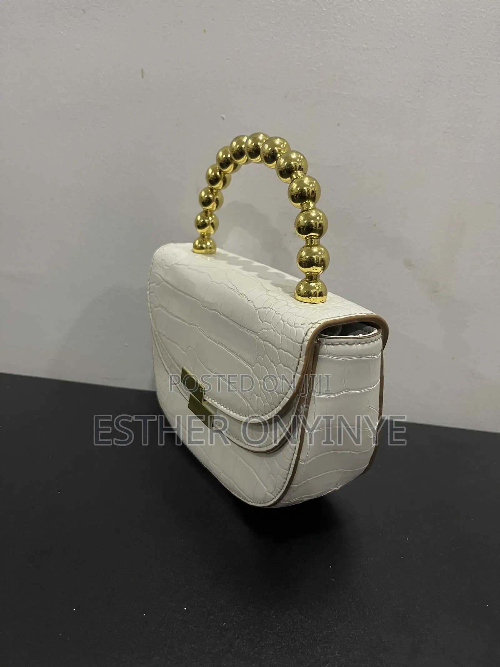 White With Gold Handle Party Clutch Small Size Purse