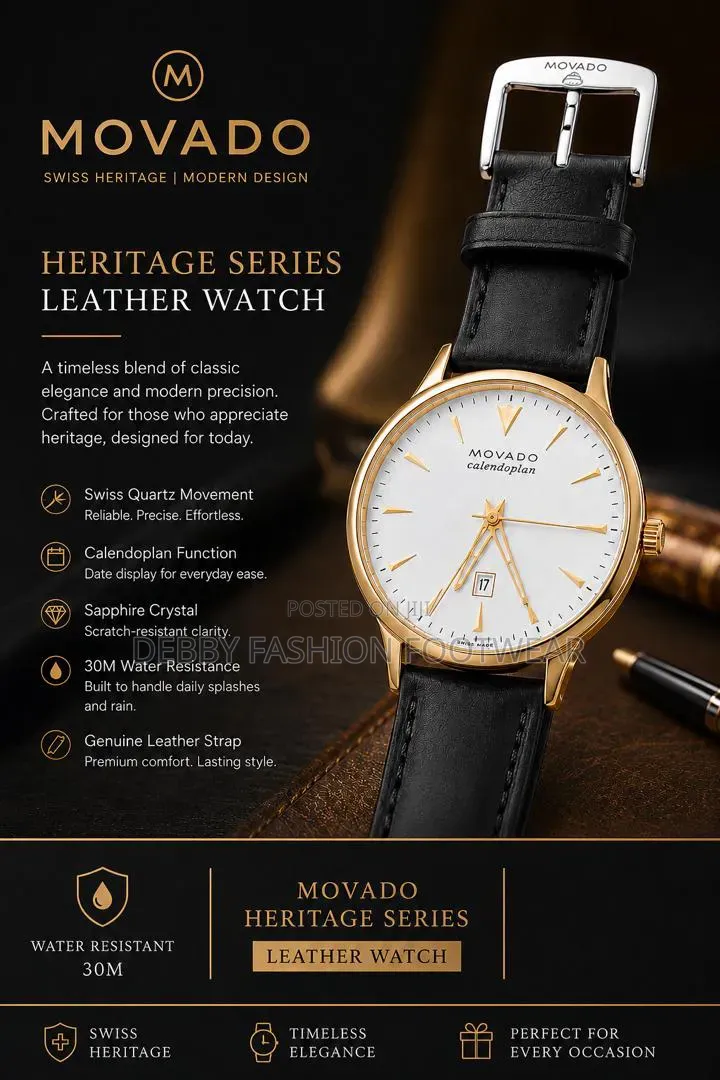 Water Resistant MOVADO Heritage Series Leather Watch