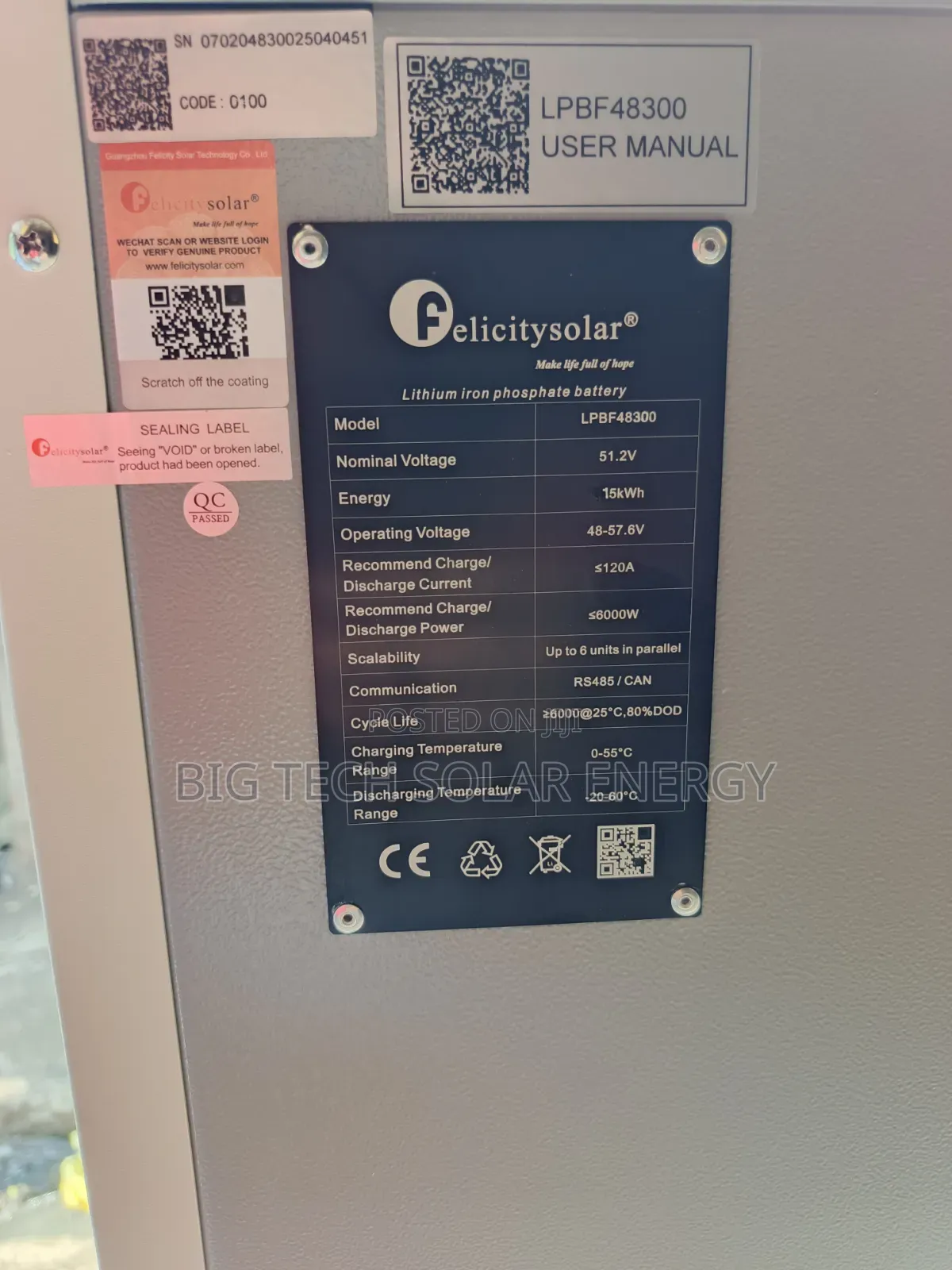 15kwh 51.2v Felicity Lithium Ion Battery
