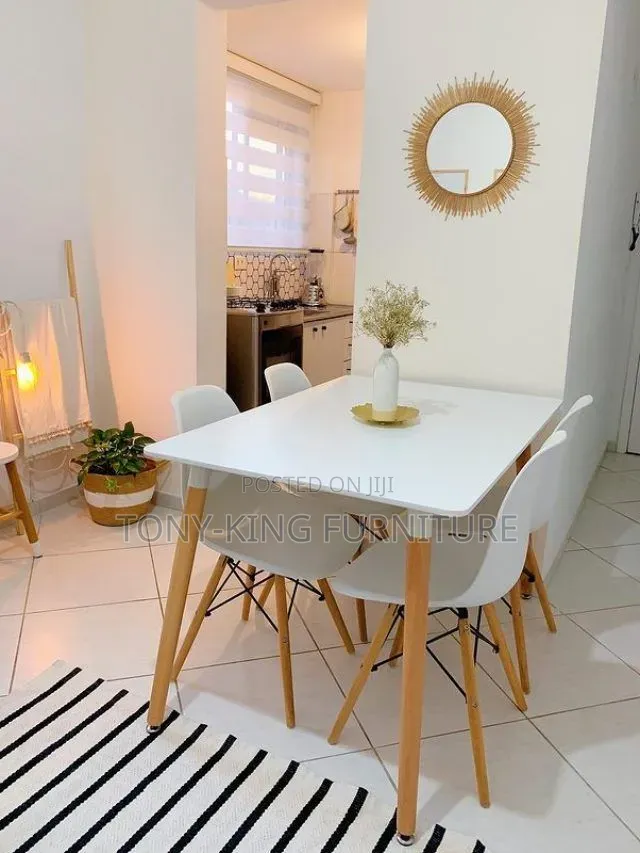 Modern 4-Seater Rectangular Wooden Dining Table Set With Wooden Leg