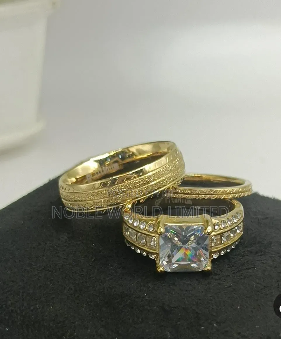 Silver/Gold Color Double Stoned Titanium Steel Rings