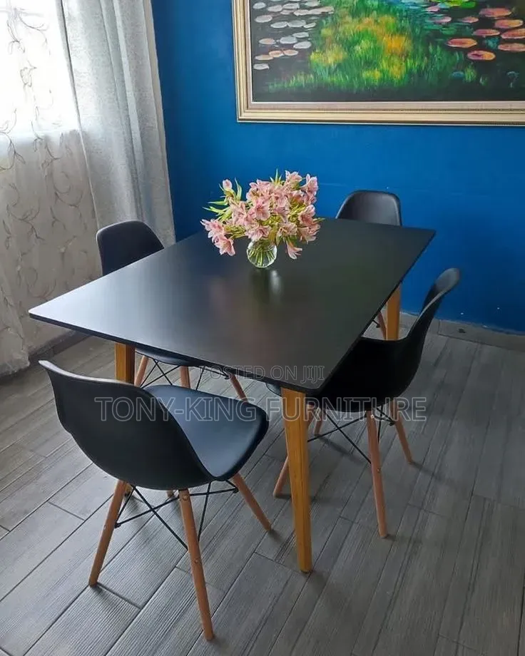 Imported White 4-Seater Wooden Top Rectangular Dining Table Set.