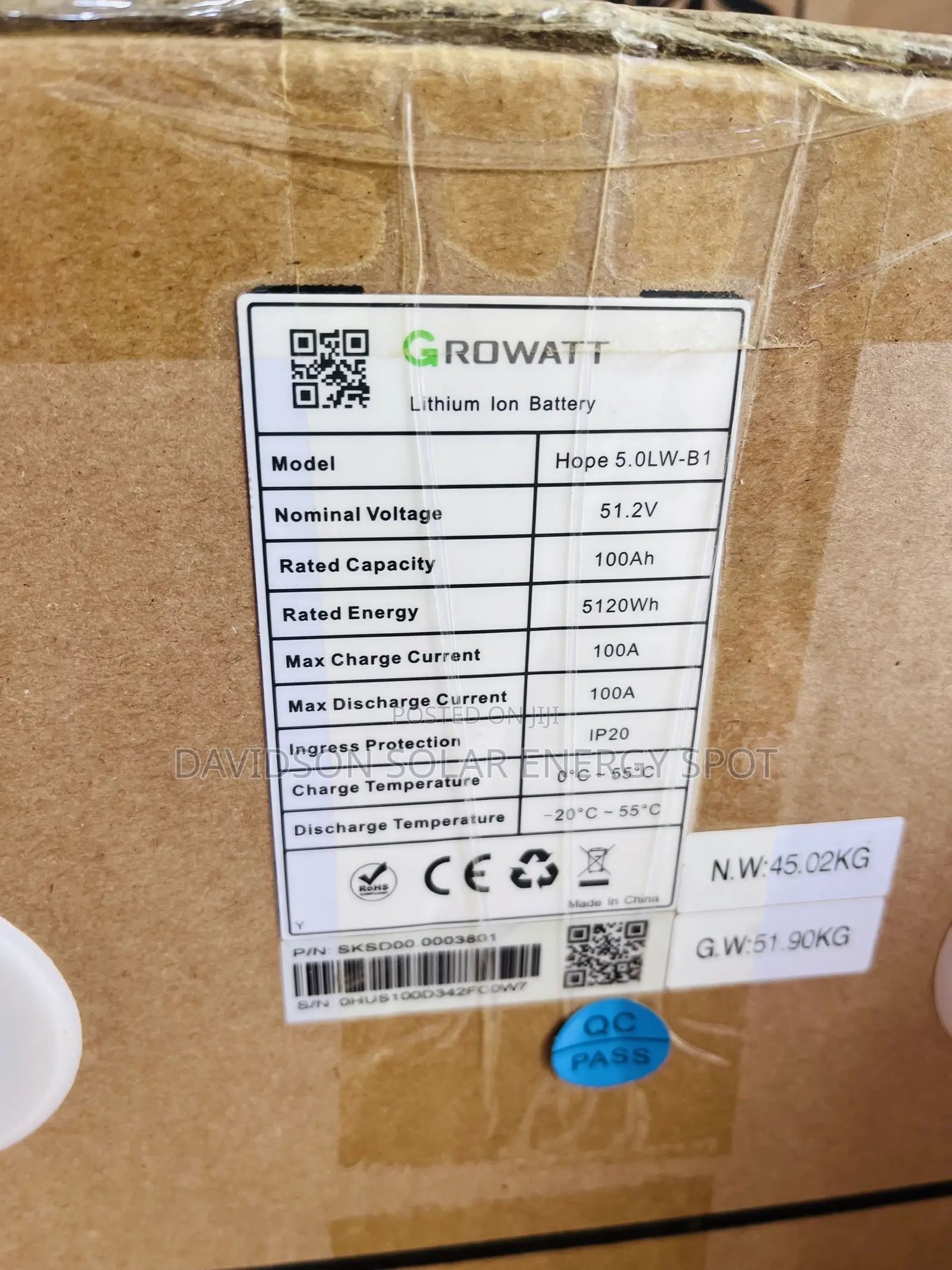 5kwh 48v Growatt Solar Lithium Ion Battery