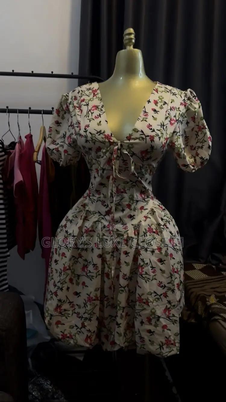 Floral Puff-Sleeve Tie-Front Mini Dress