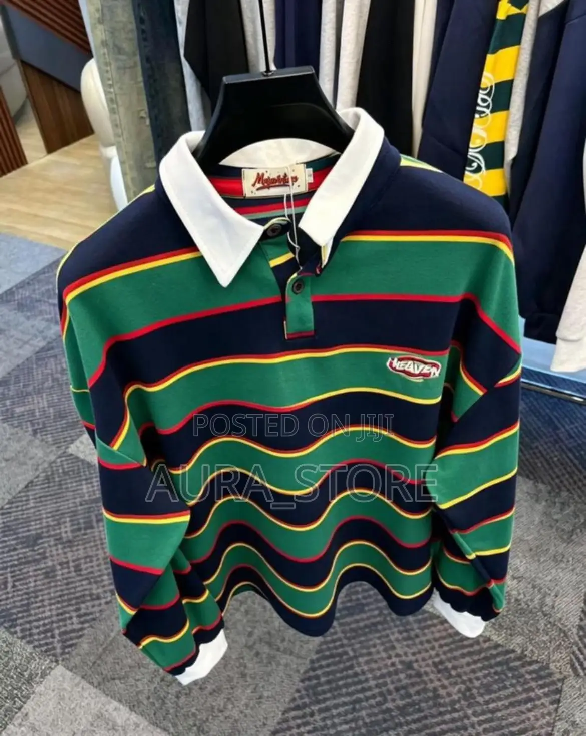 Wavy Striped Long-Sleeve Rugby Polo Shirt.