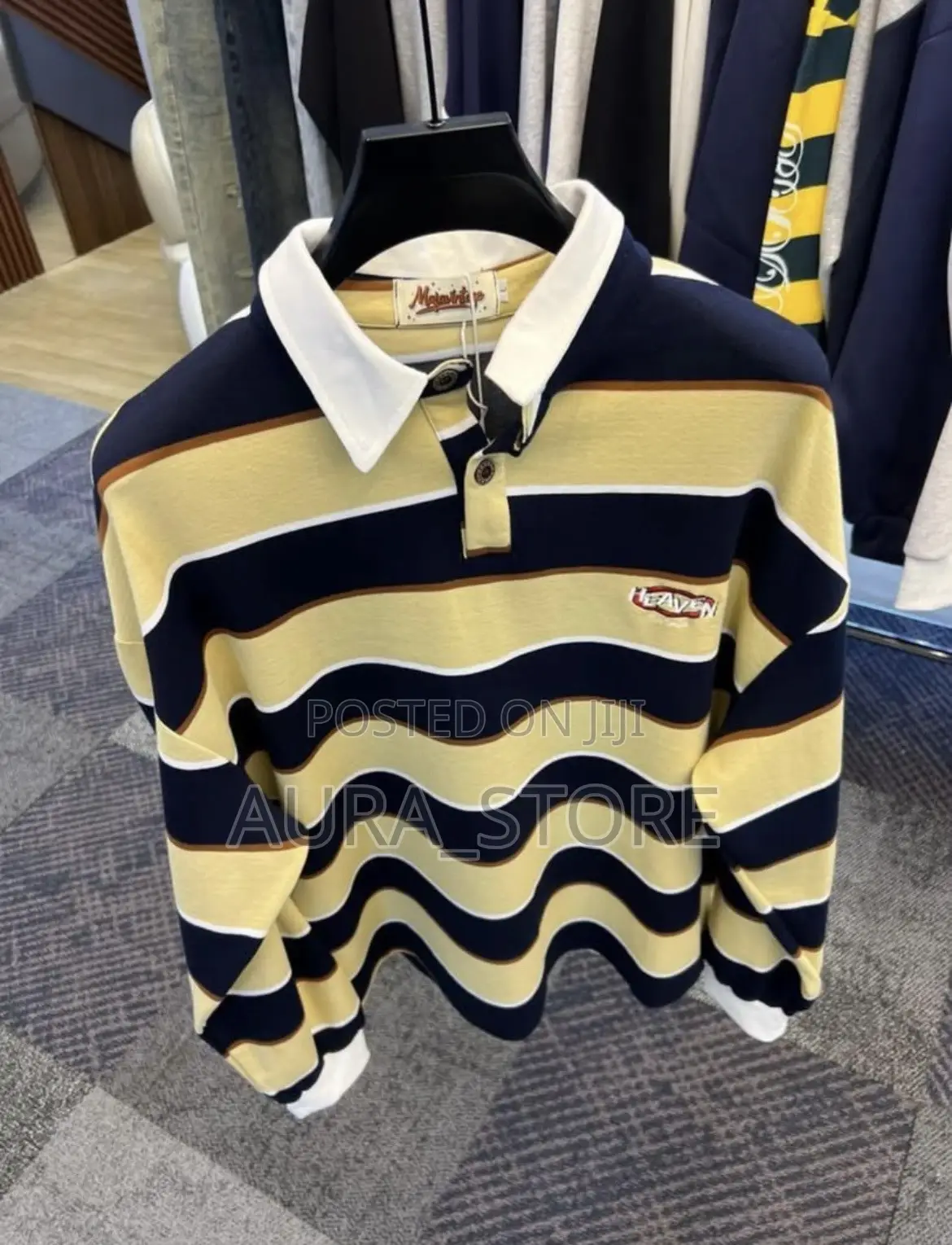 Wavy Striped Long-Sleeve Rugby Polo Shirt.