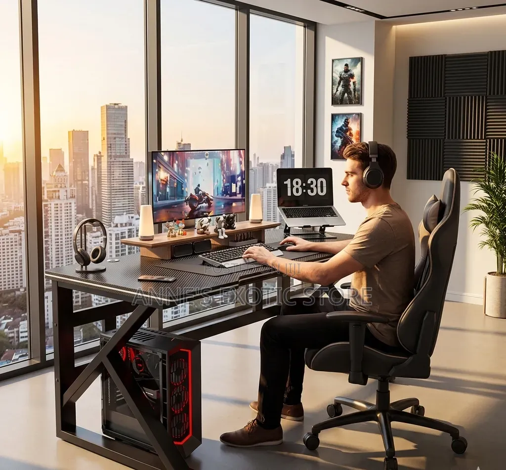 K-Shaped Carbon Fiber Gaming Desk With Monitor Stand & CPU Holder