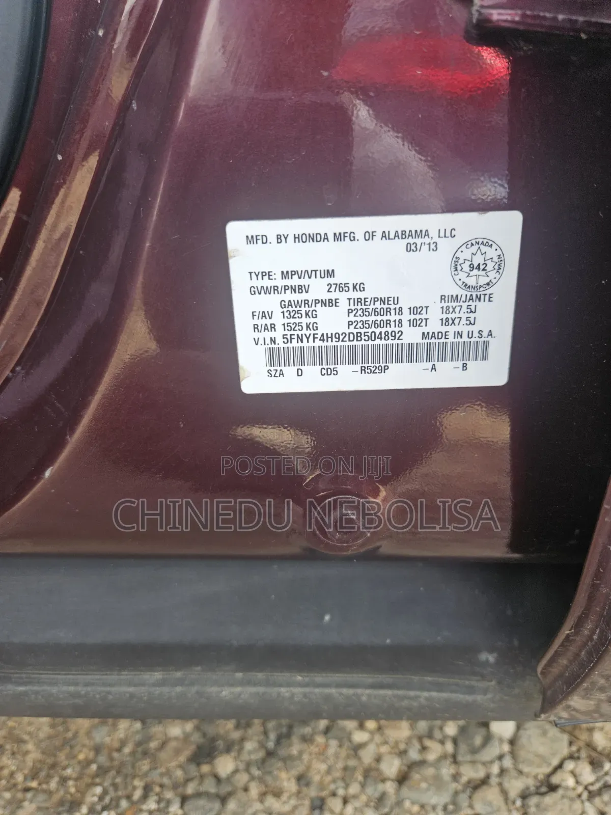 Honda Pilot 2013 Burgundy