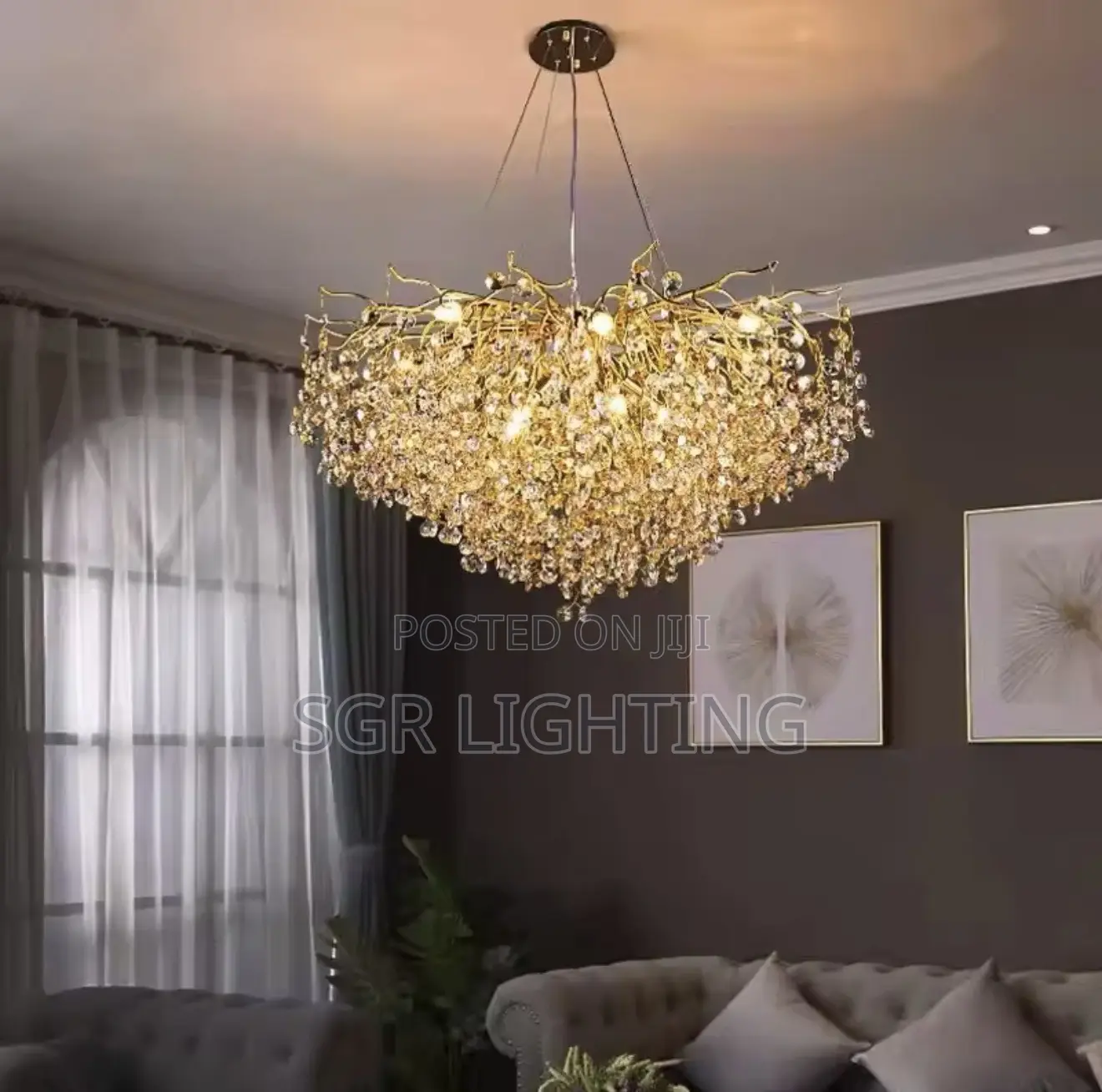 Modern Living Room LED Crystal Gold Large Chandelier Kitchen