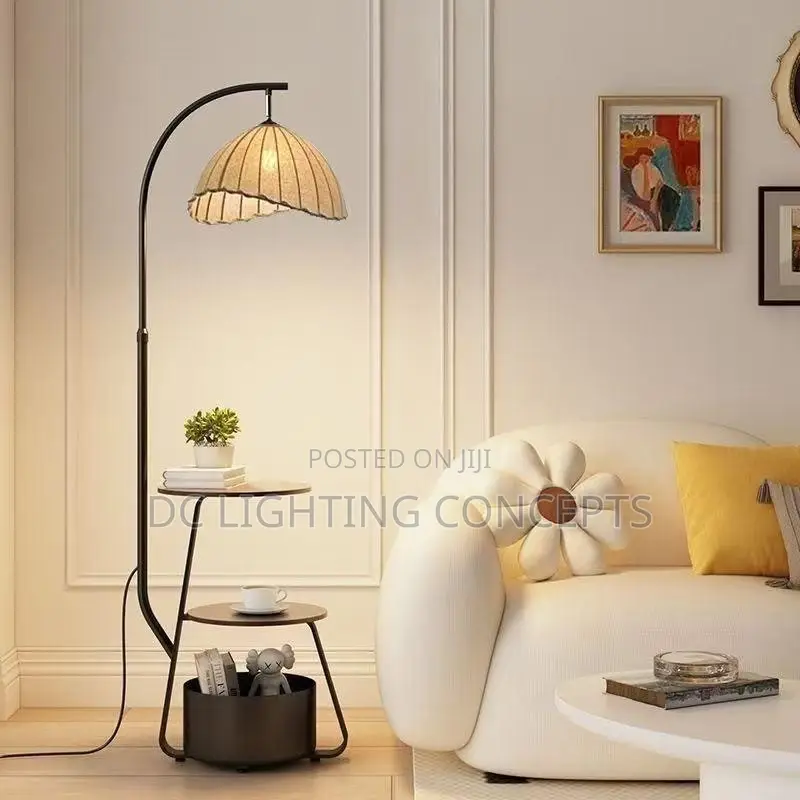 Japanese Retro Tray Storage Cabinet Led Floor Lamp for Living Room.