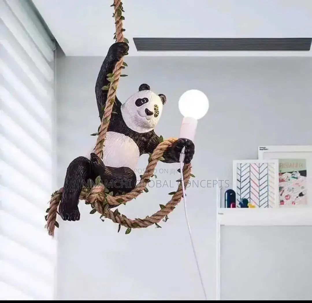 Nordic Hemp Rope Panda Chandelier Bar Restaurant Plant Light