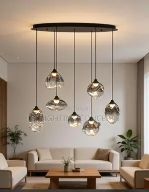 Modern Organic Hand-Blown Glass Multi-Pendant Chandelier.