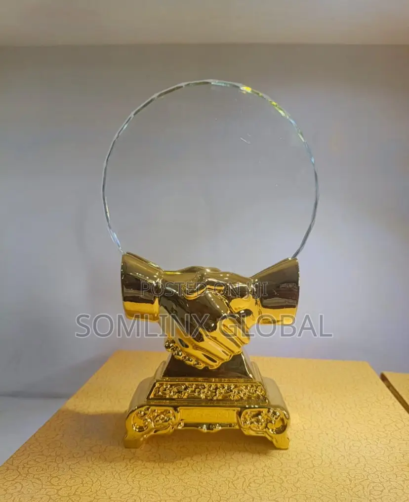 Crystal Plaque Golden Handshake